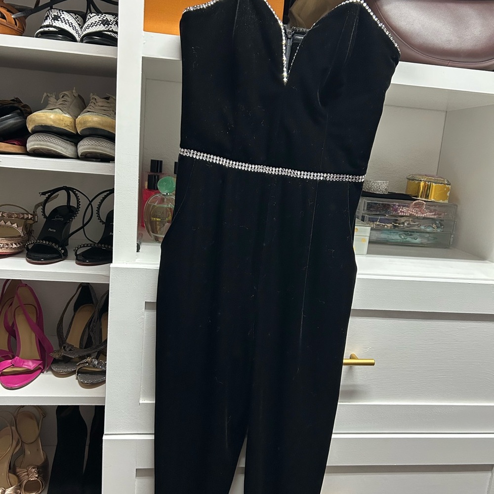 Elegant Black Jumpsuit with Rhinestone Detail